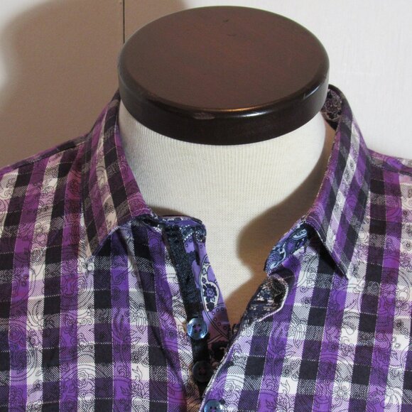 Au Noir Limited Edition Purple Plaid Floral Flip Cuffs Mens Shirt XL or Size 6 - Picture 5 of 12